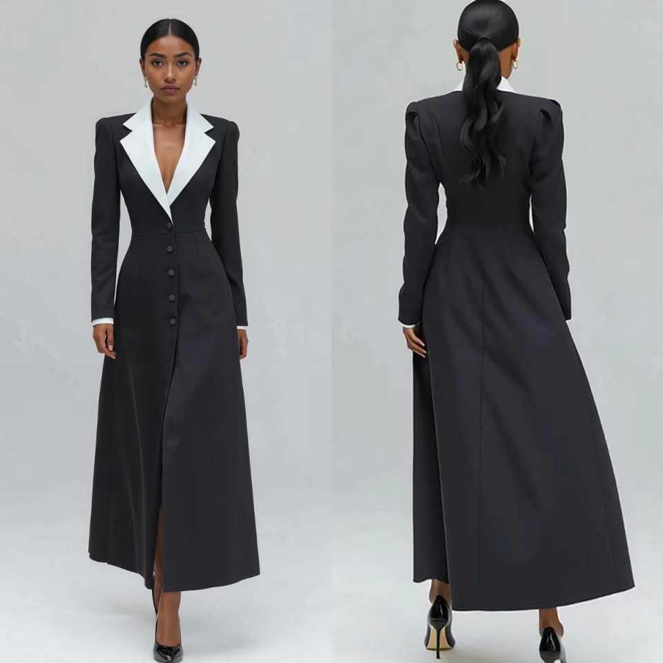 Women'S Formal Wear For Wedding Guest - Blazer long pour femme, coupe trapèze,