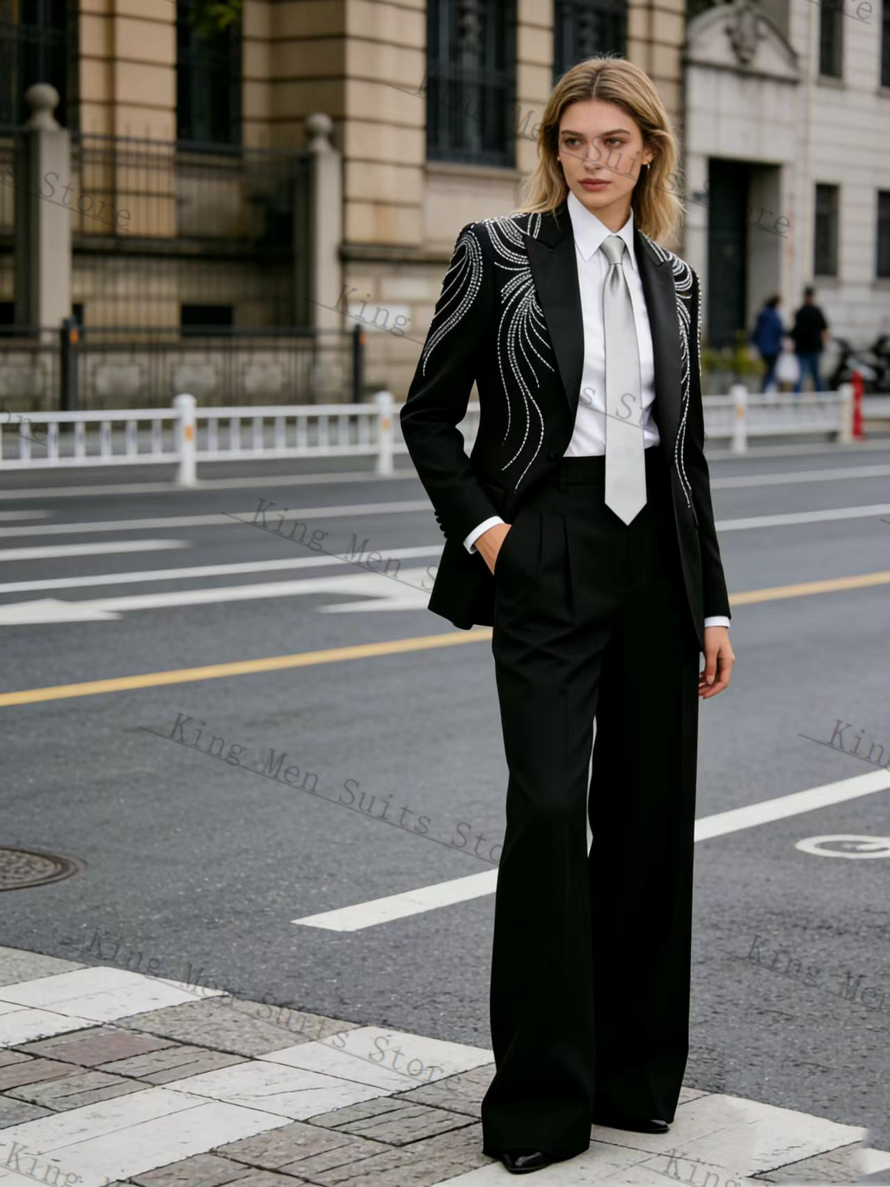 Women Formal Wear With Black Blazer - Ensemble de costume noir 2 pièces