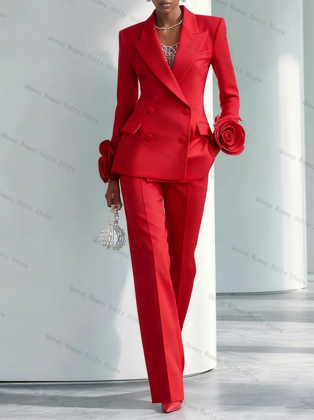 Women'S Formal Wear For Wedding Guest - Ensemble de costume de luxe rouge
