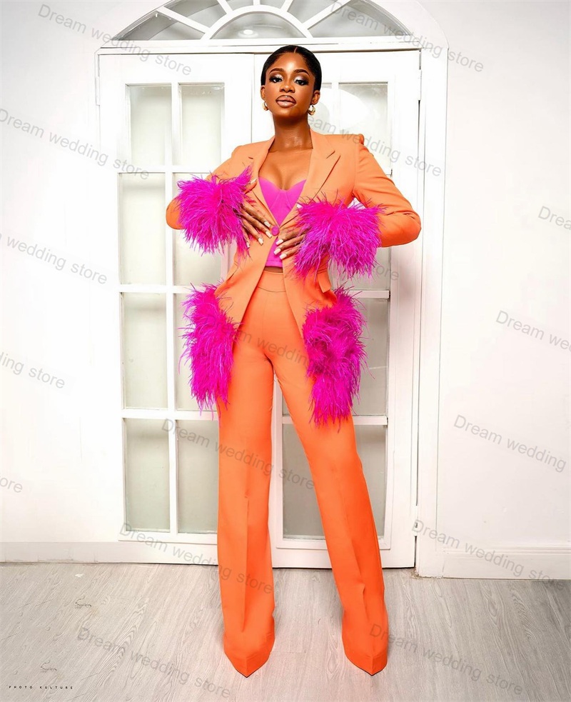 Women Formal Wear Tailor - Costumes plumes d'autruche pour femmes, ensemble