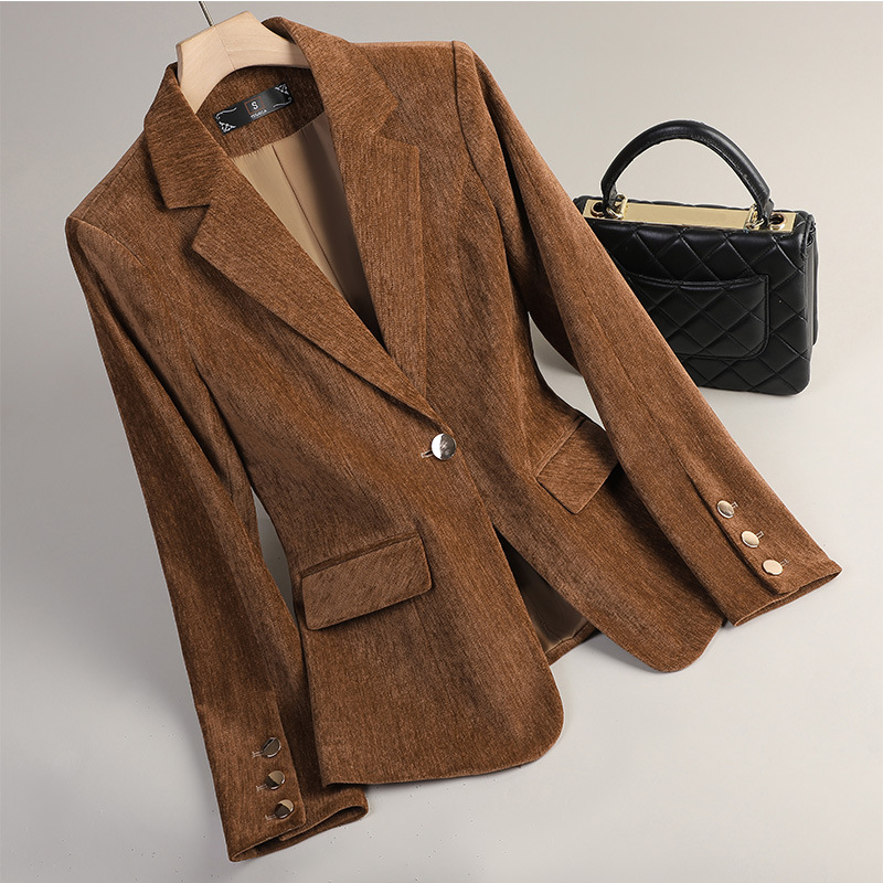 Women Formal Wear Office - Blazer en velours jaune or pour