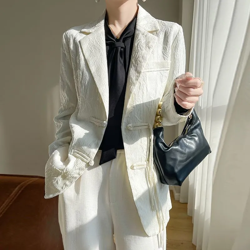 Women Formal Wear Office - Blazer blanc texturé pour femme, col