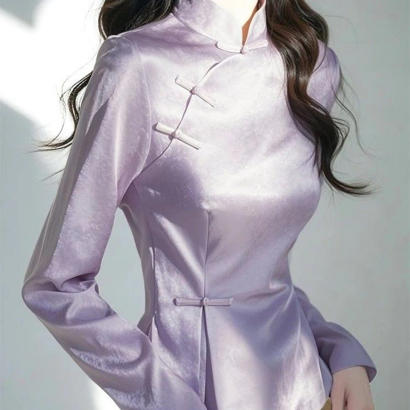 Women'S Formal Wear Suit - Chemise en Satin violet pour femmes,