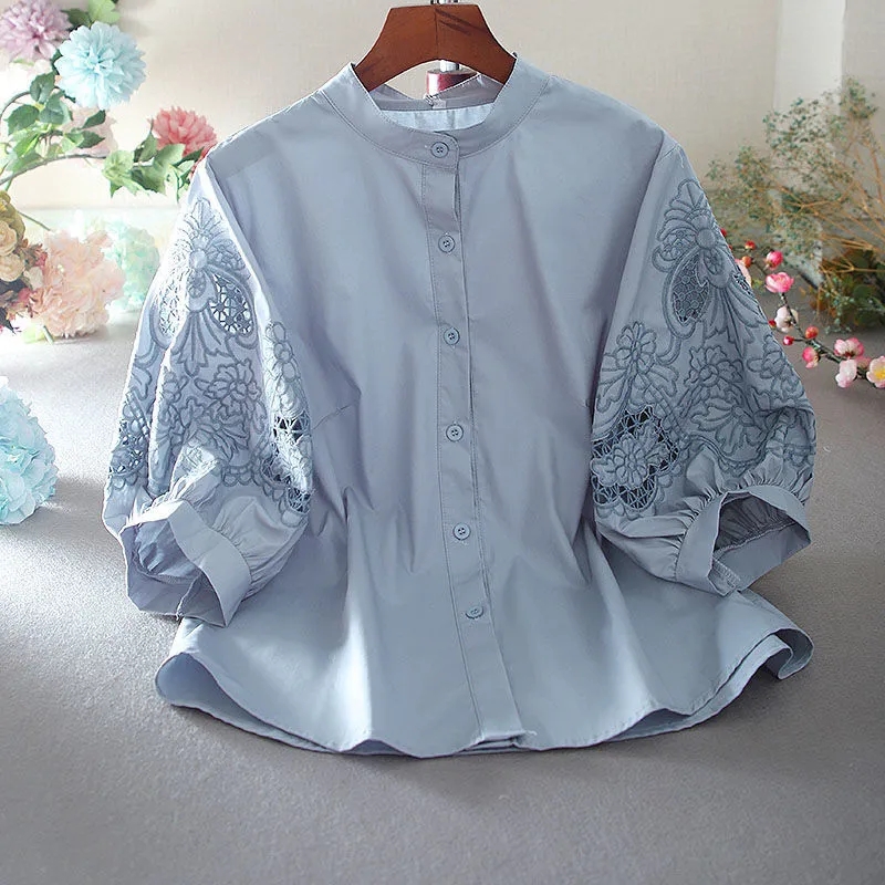 Chemise brodée évidée à col mo - Women'S Formal Wear Suit avis et prix